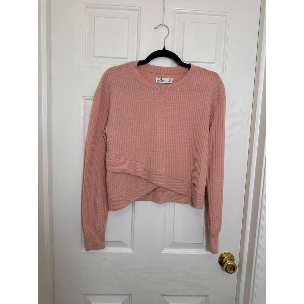 Hollister Womens XS Pink Waffle Knit Crossover Front Thermal Long Sleeve Top
